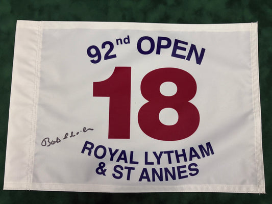 Bob Charles Winner Signed 92nd Open at Royal Lytham & St Annes Golf Flag + Dealer COA