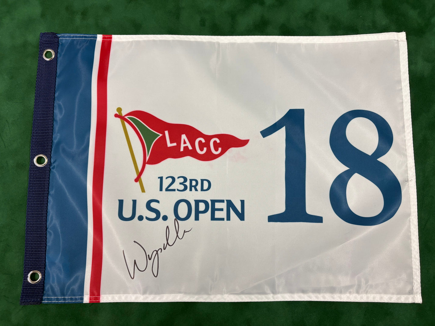 Wyndham Clark Winner Signed 123rd US Open at LACC Golf Flag + Dealer COA