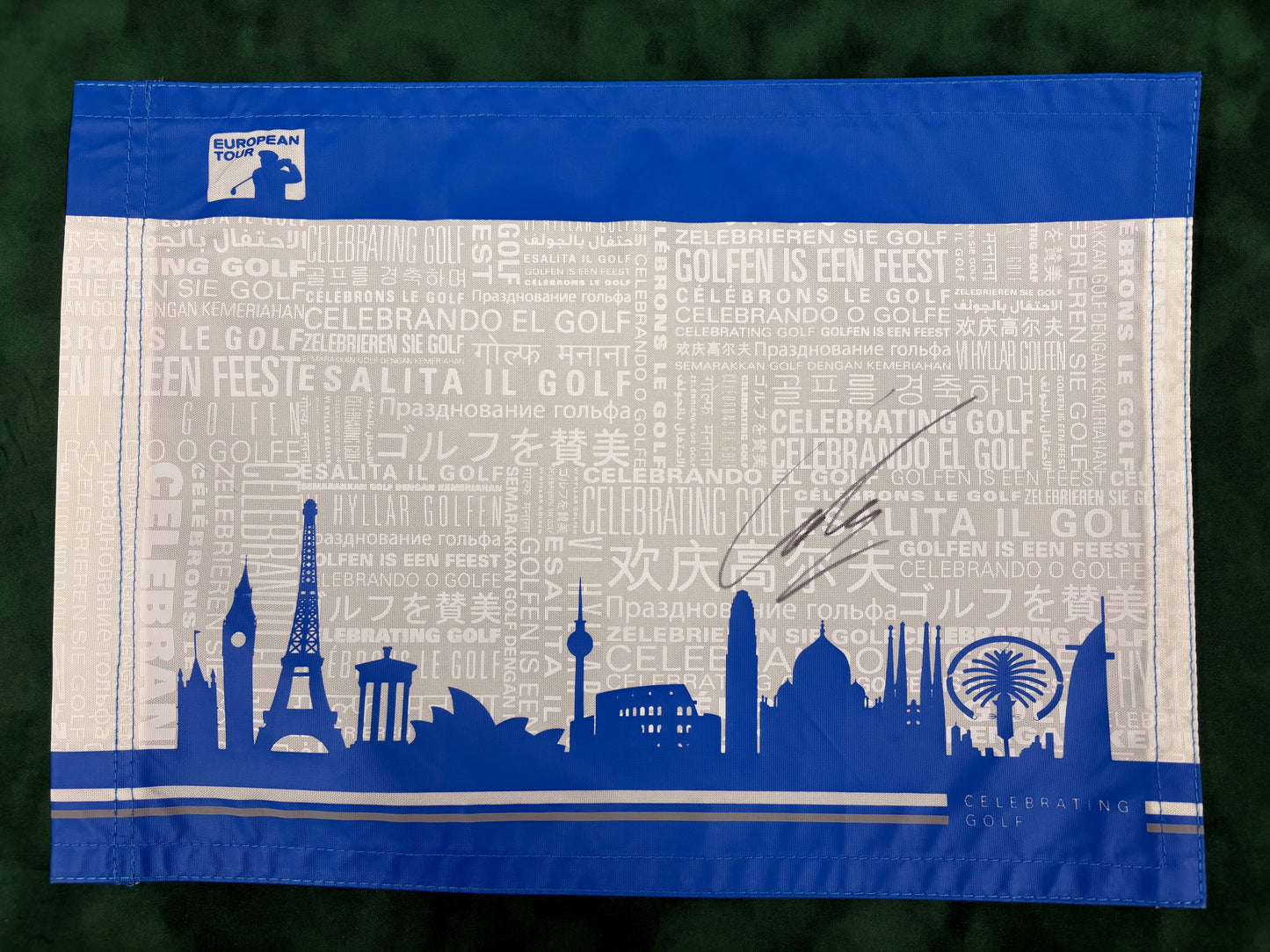 Nicolas Colsaerts Signed Race to Dubai European Tour Golf Flag + Dealer COA