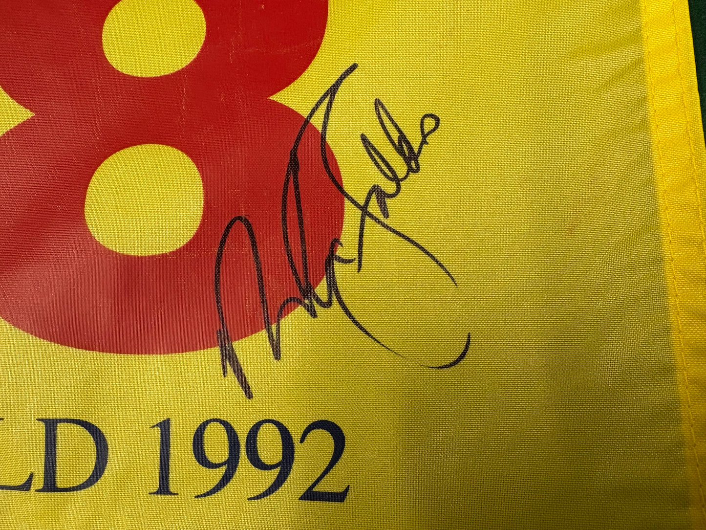 Sir Nick Faldo Winner Signed 1992 121st Open at Muirfield Square Golf Flag + Dealer COA