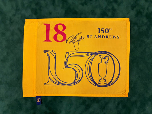 Sir Nick Faldo Signed 150th Open at St Andrews Golf Flag + Dealer COA