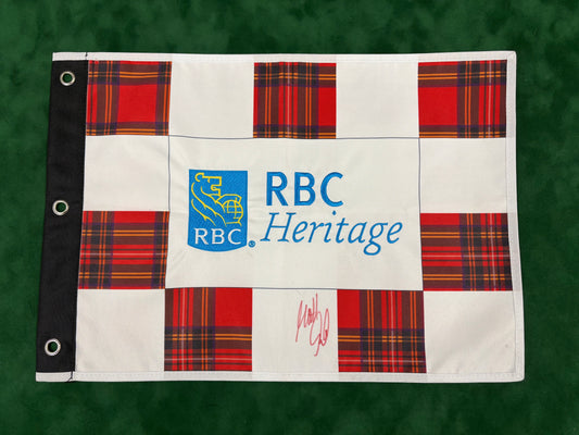Matt Fitzpatrick 2023 Winner Signed Plaid RBC Heritage Golf Pin Flag + Dealer COA (Red Pen)