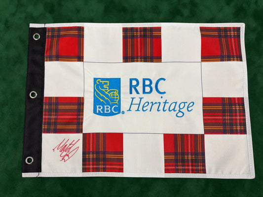 Matt Fitzpatrick 2023 Winner Signed Plaid RBC Heritage Golf Pin Flag + Dealer COA (Red Pen)