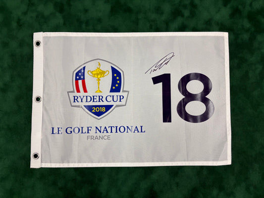 Tommy Fleetwood Signed 2018 Ryder Cup at Le Golf National Golf Pin Flag + Dealer COA