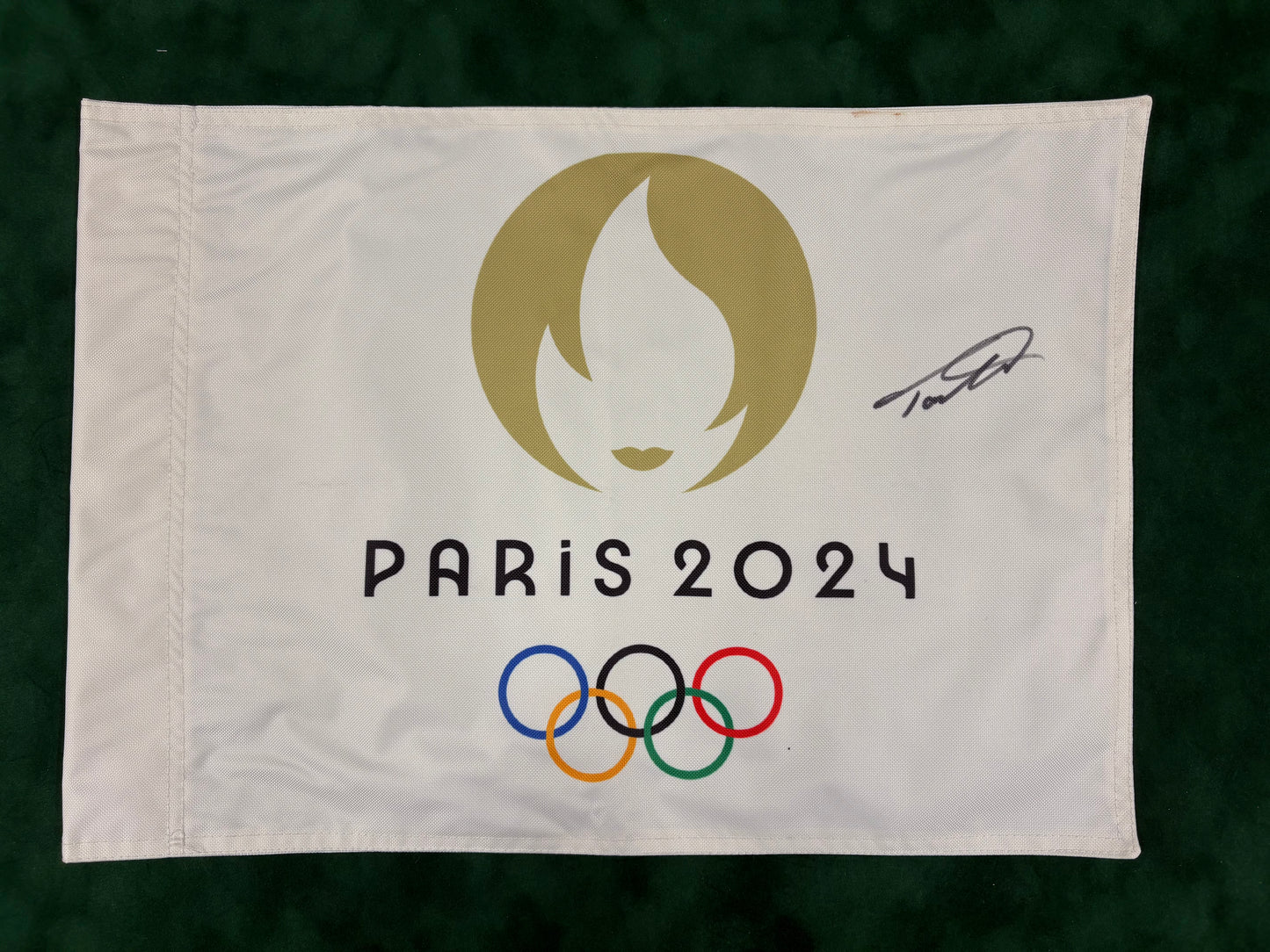 Tommy Fleetwood Silver Medallist Signed Paris 2024 Olympic Golf Pin Flag + Dealer COA