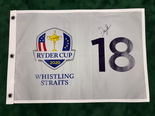 Dustin Johnson Signed 2020 Ryder Cup at Whistling Straits 18th Hole Golf Pin Flag + Dealer COA