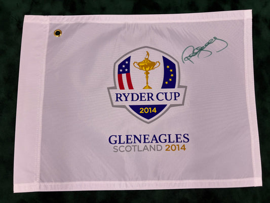 Paul McGinley Signed 2014 Ryder Cup at Gleneagles White Golf Flag + Dealer COA