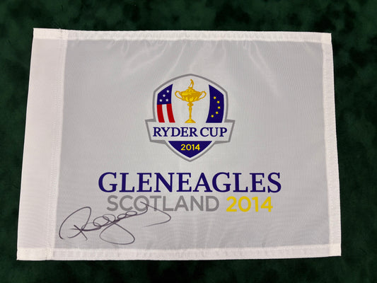 Paul McGinley Signed 2014 Ryder Cup at Gleneagles White Golf Flag + Dealer COA
