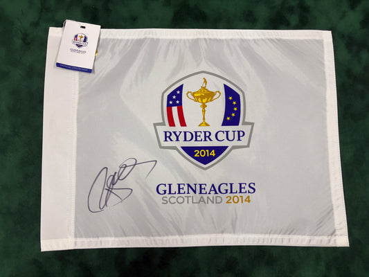 Paul McGinley Signed 2014 Ryder Cup at Gleneagles White Golf Flag + Dealer COA