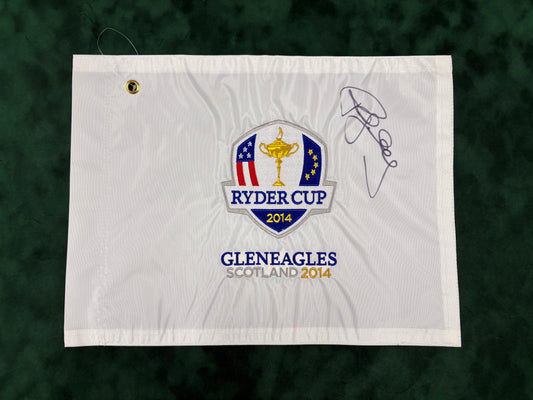 Paul McGinley Signed 2014 Ryder Cup at Gleneagles White Embroided Golf Flag + Dealer COA