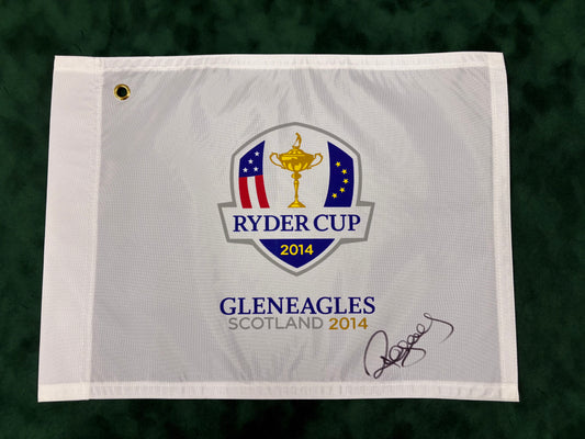 Paul McGinley Signed 2014 Ryder Cup at Gleneagles White Golf Flag + Dealer COA