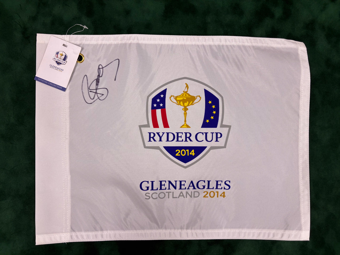 Paul McGinley Signed 2014 Ryder Cup at Gleneagles White Golf Flag + Dealer COA