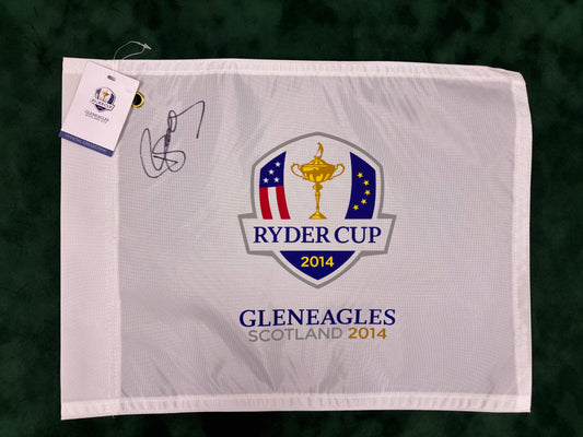 Paul McGinley Signed 2014 Ryder Cup at Gleneagles White Golf Flag + Dealer COA