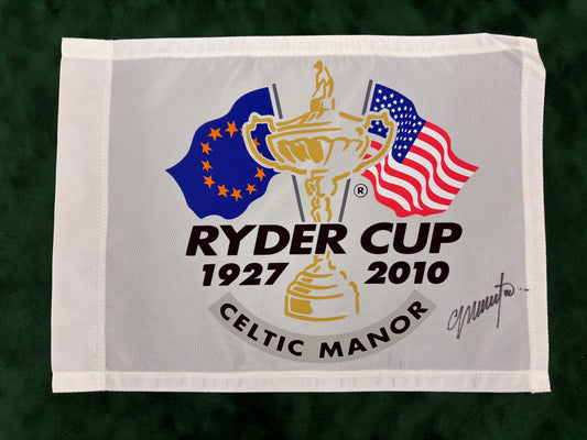 Colin Montgomerie Team Europe Captain Signed 2010 Ryder Cup Golf Flag + Dealer COA