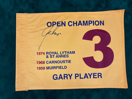 Gary Player Three-Time Open Champion Signed Golf Flag + Dealer COA