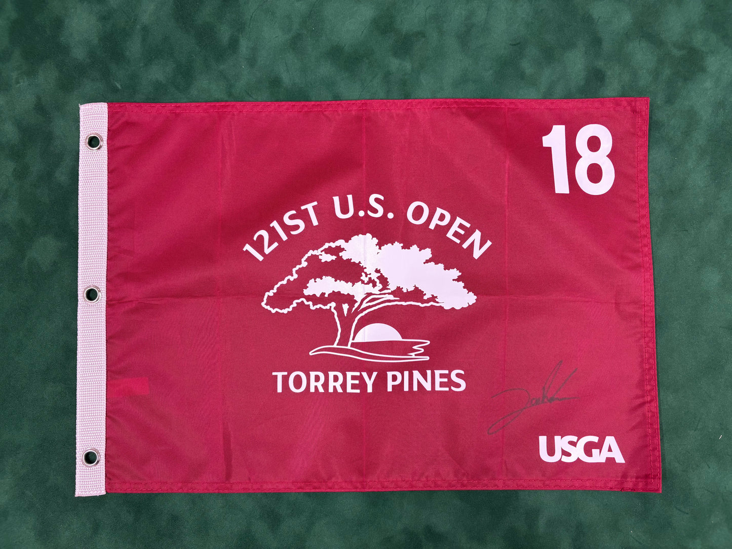 Jon Rahm Winner Signed 121st US Open at Torrey Pines Burgundy Golf Flag + Dealer COA