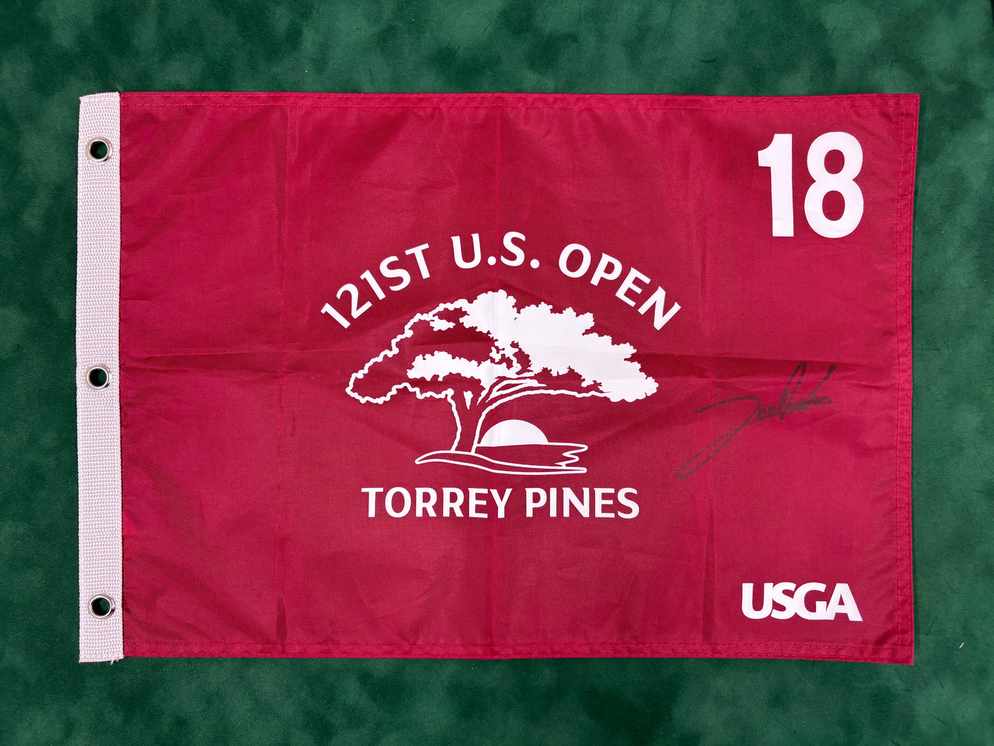 Jon Rahm Winner Signed 121st US Open at Torrey Pines Burgundy Golf Flag + Dealer COA