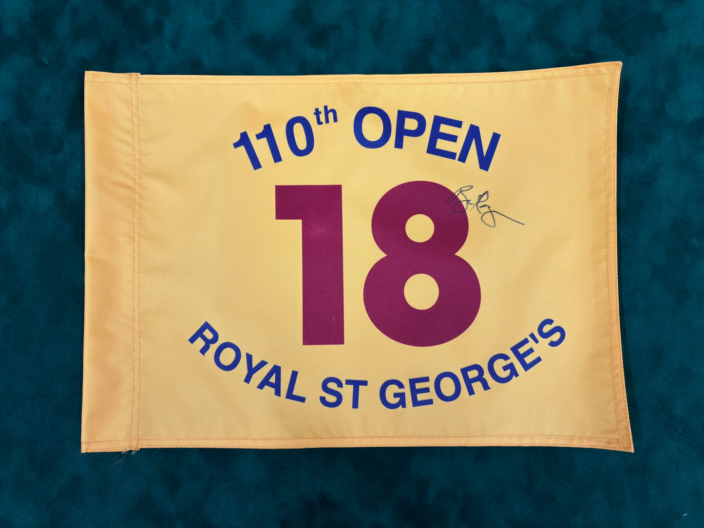 Bill Rogers Signed 110th Open at Royal St George's Yellow Golf Flag + Dealer COA