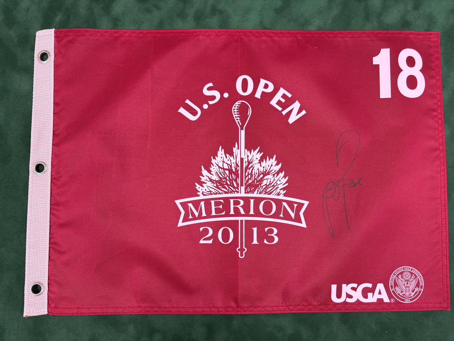 Justin Rose Winner Signed 2013 US Open at Merion Golf Flag + Dealer COA