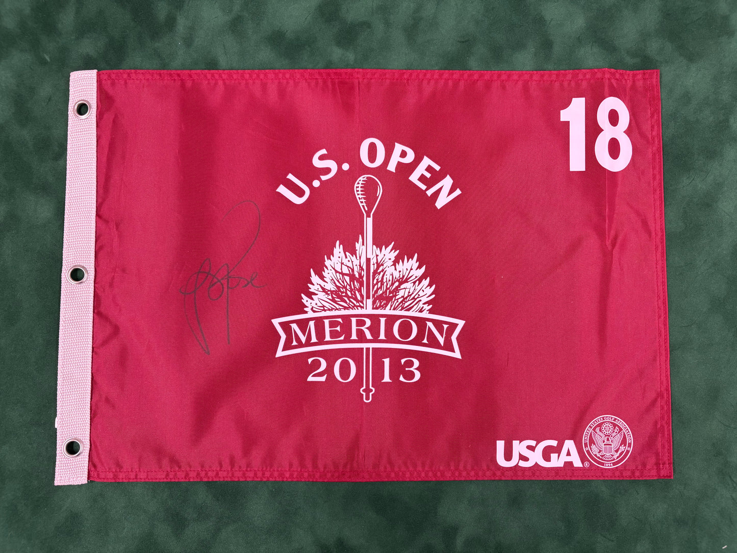 Justin Rose Winner Signed 2013 US Open at Merion Golf Flag + Dealer COA