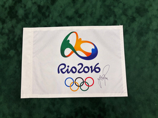 Justin Rose Signed Rio 2016 Olympic Golf Flag + Dealer COA