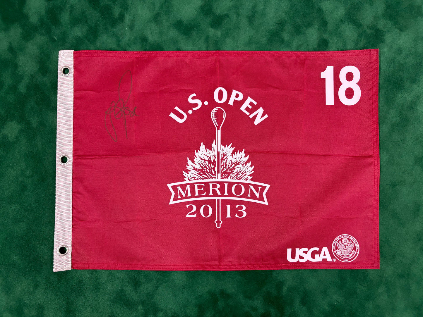 Justin Rose Winner Signed 2013 US Open at Merion Golf Flag + Dealer COA
