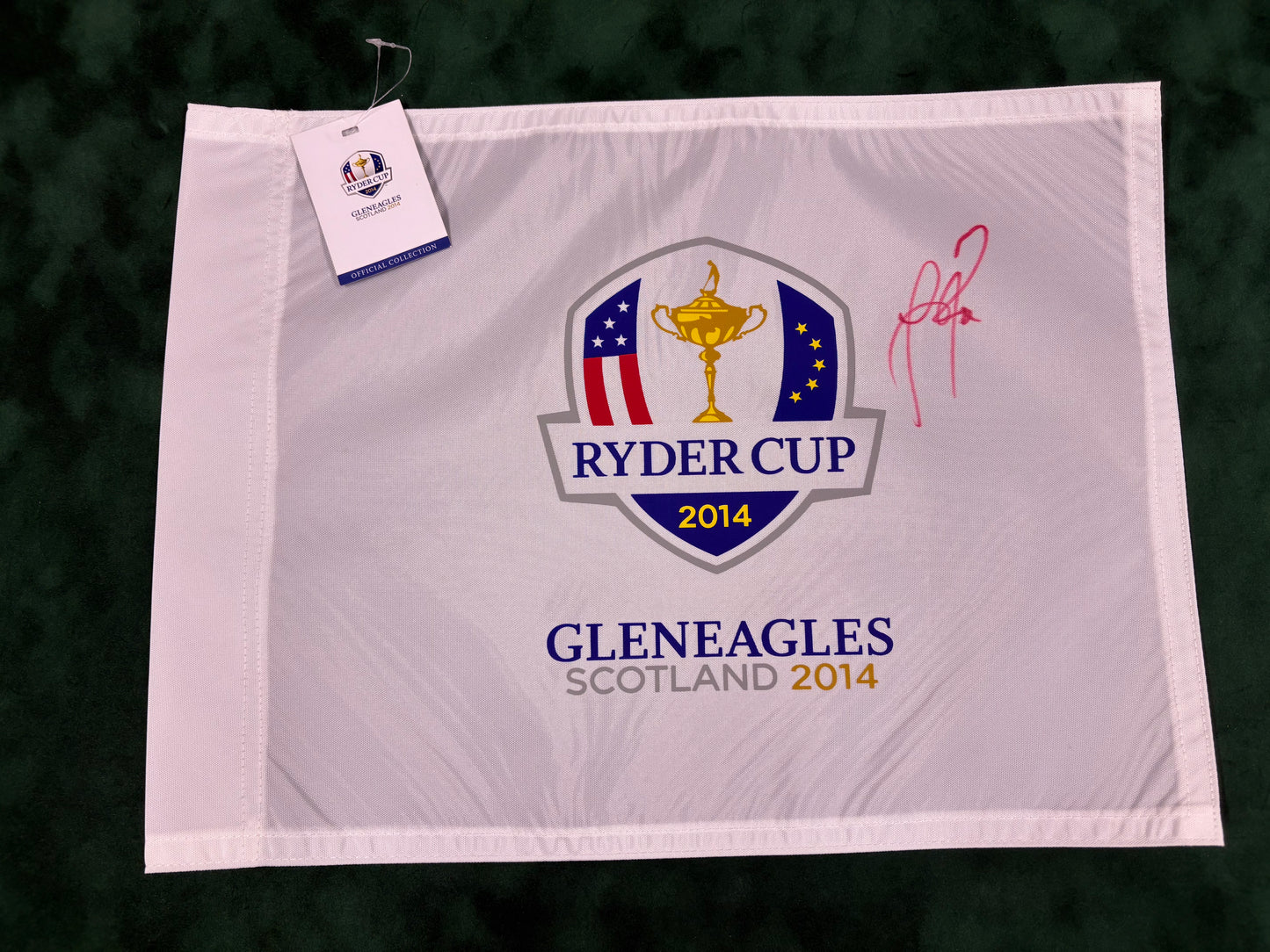 Justin Rose Signed 2014 Ryder Cup at Gleneagles Golf Flag + Dealer COA