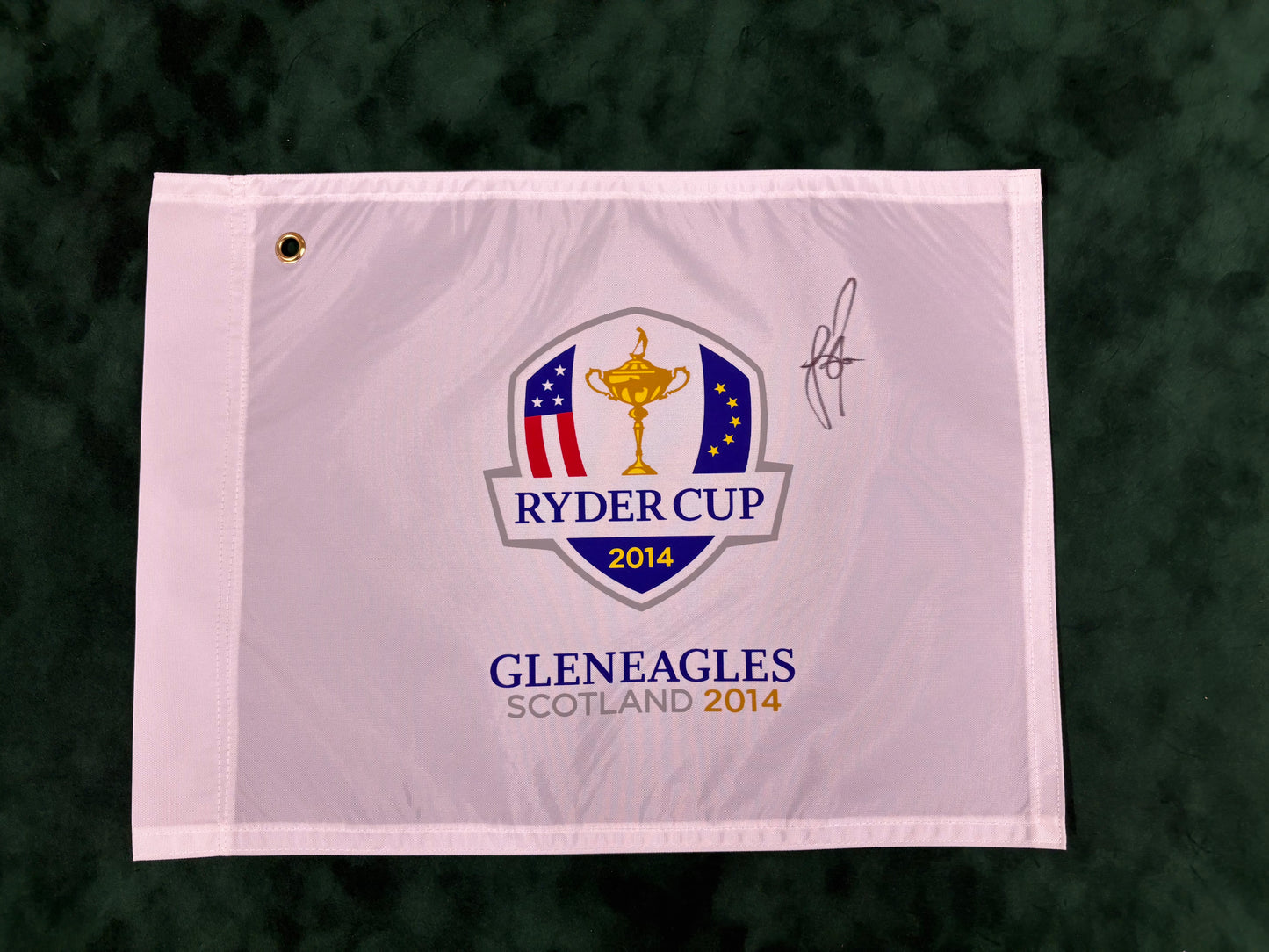 Justin Rose Signed 2014 Ryder Cup at Gleneagles Golf Flag + Dealer COA