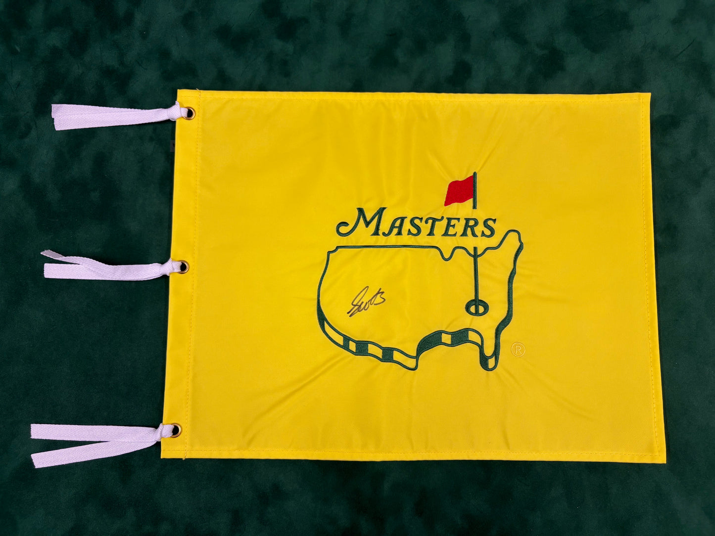 Scottie Scheffler Hand Signed Undated Masters Golf Flag Obtained in Person + Dealer COA