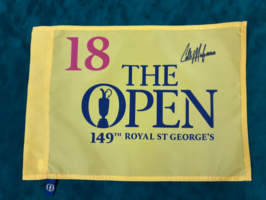Collin Morikawa Winner Signed The Open at Royal St Georges Golf Pin Flag +Dealer COA JSA Witness
