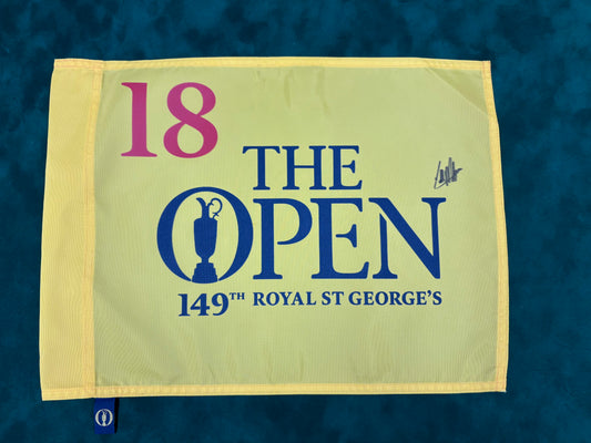 Collin Morikawa Winner Signed 149th Open at Royal St Georges Golf Pin Flag + Dealer COA