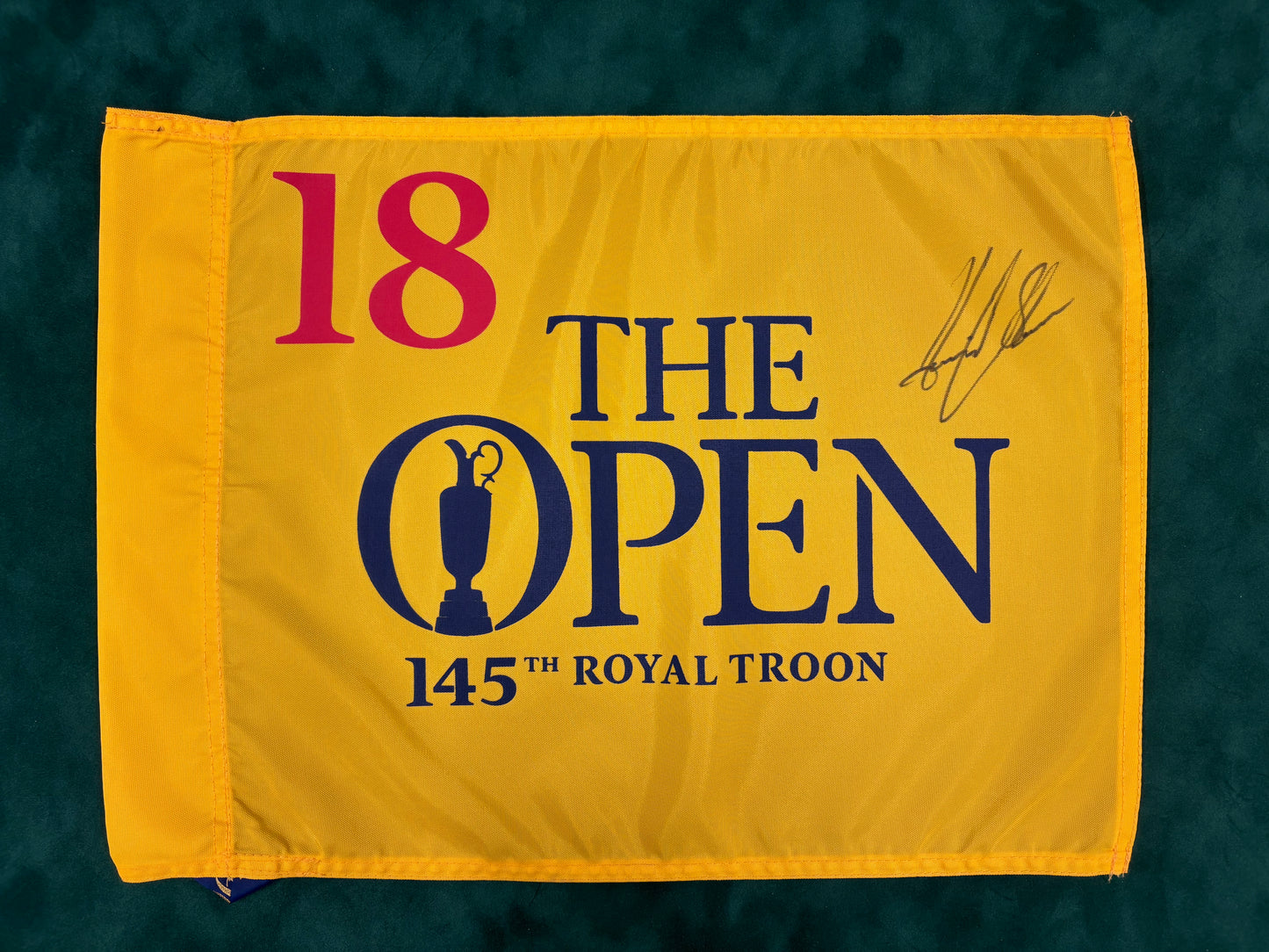 Henrik Stenson Winner Signed 145th Open at Royal Troon Golf Flag + Dealer COA