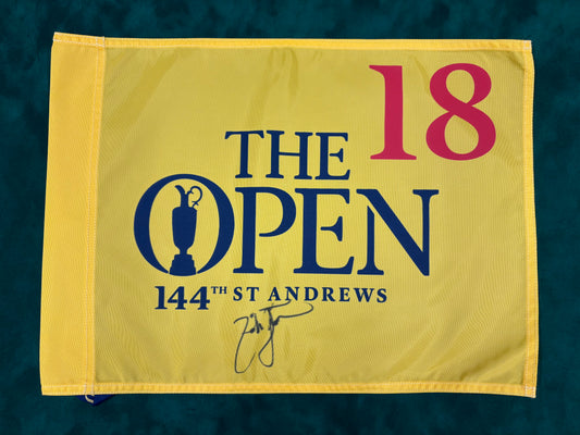 Zach Johnson Winner Signed 144th Open at St Andrews Golf Flag + Dealer COA