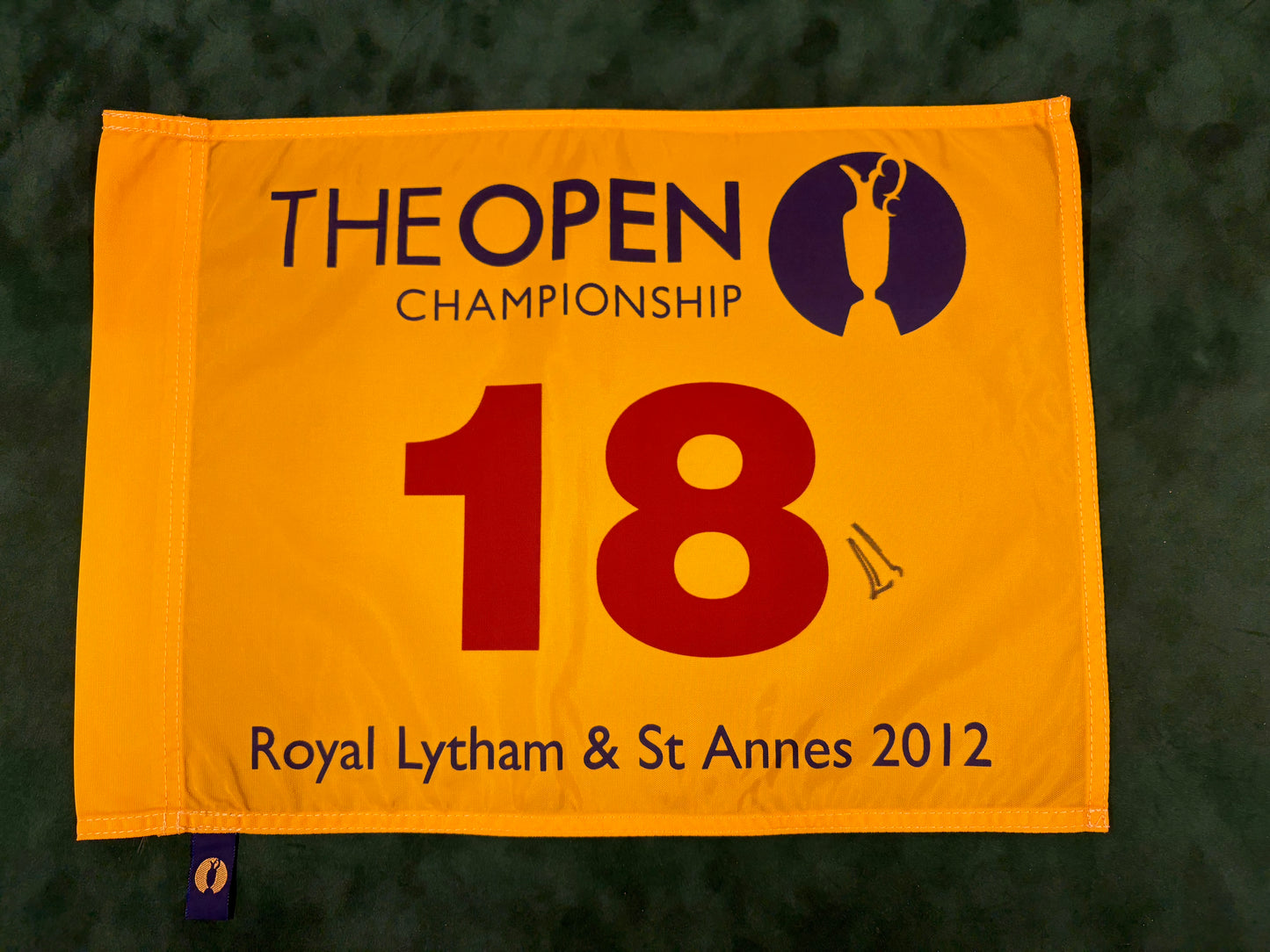 Ernie Els Signed 2012 Open at Royal Lytham & St Annes Golf Flag + Dealer COA