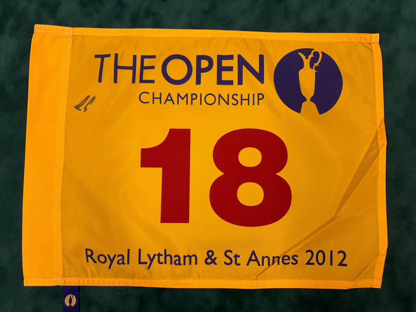 Ernie Els Signed 2012 Open at Royal Lytham & St Annes Golf Flag + Dealer COA