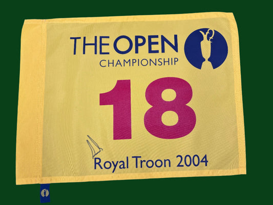 Ernie Els Signed Yellow 2004 The Open at Royal Troon Golf Flag + Dealer COA