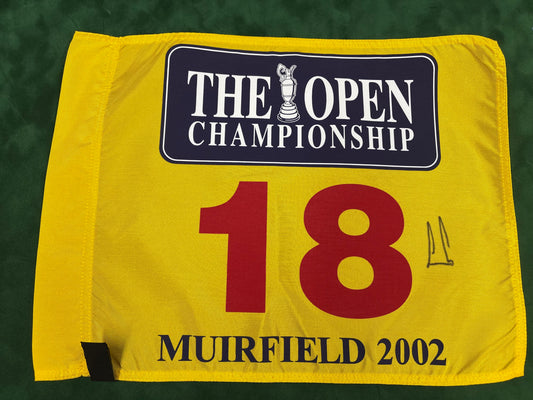 Ernie Els Signed Yellow 2002 The Open at Muirfield Golf Flag + Dealer COA