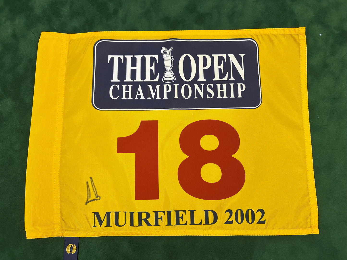 Ernie Els Signed Yellow 2002 The Open at Muirfield Golf Flag + Dealer COA