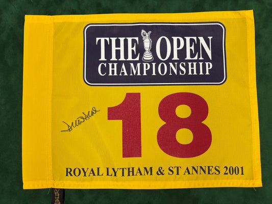 David Duval Winner Signed 2001 The Open at Royal Lytham & St Annes Golf Flag + Dealer COA