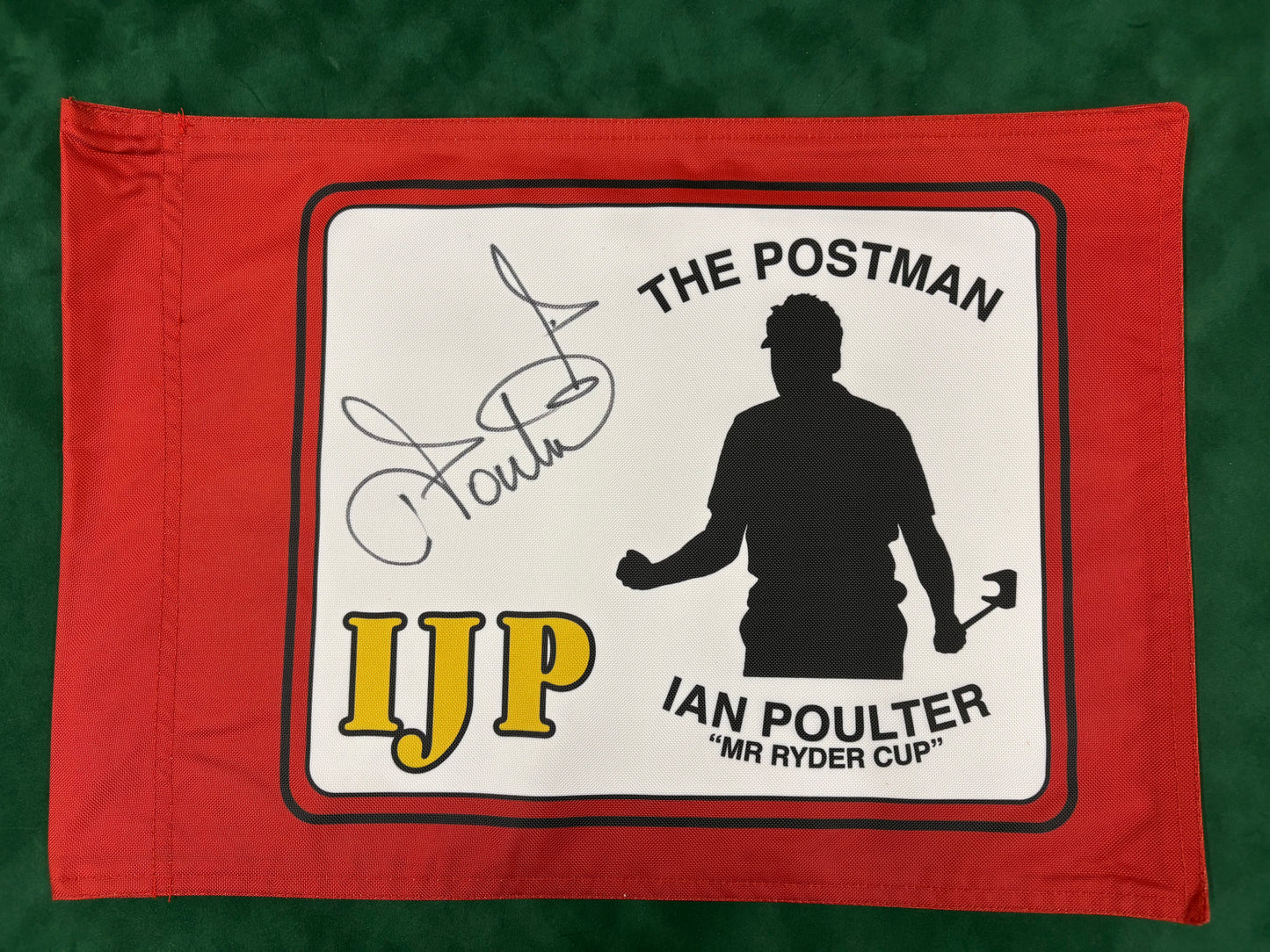 The Postman - Ian Poulter 'Mr Ryder Cup' Signed Red & White Golf Flag + Dealer COA