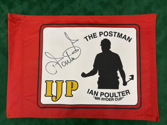 The Postman - Ian Poulter 'Mr Ryder Cup' Signed Red & White Golf Flag + Dealer COA
