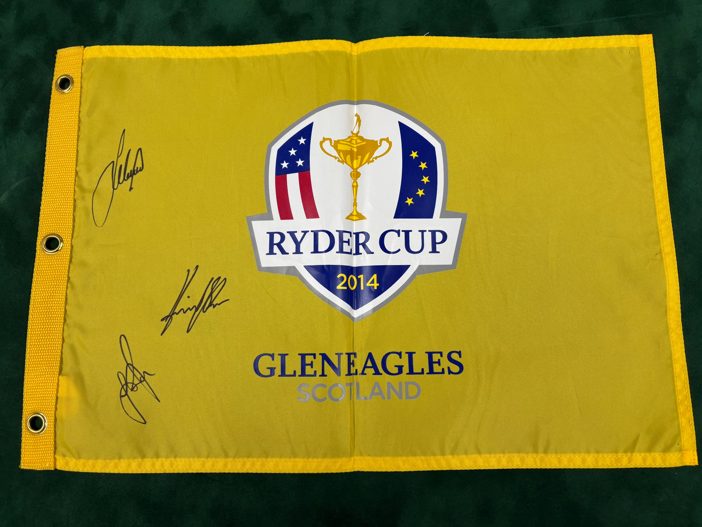 Lee Westwood, Henrik Stenson & Justin Rose Signed 2014 Ryder Cup Golf Flag + COA