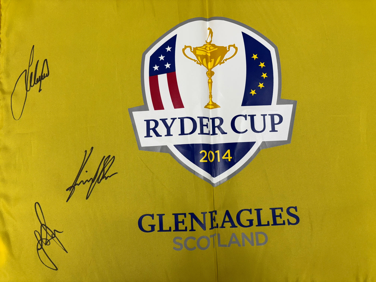 Lee Westwood, Henrik Stenson & Justin Rose Signed 2014 Ryder Cup Golf Flag + COA