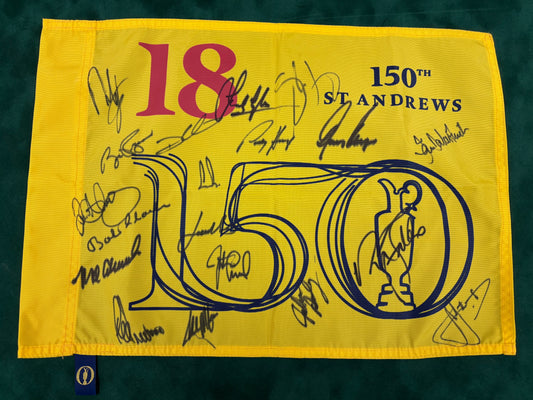 150th Open at St Andrews Golf Pin Flag Signed by 19 Champions Smith, Faldo + COA