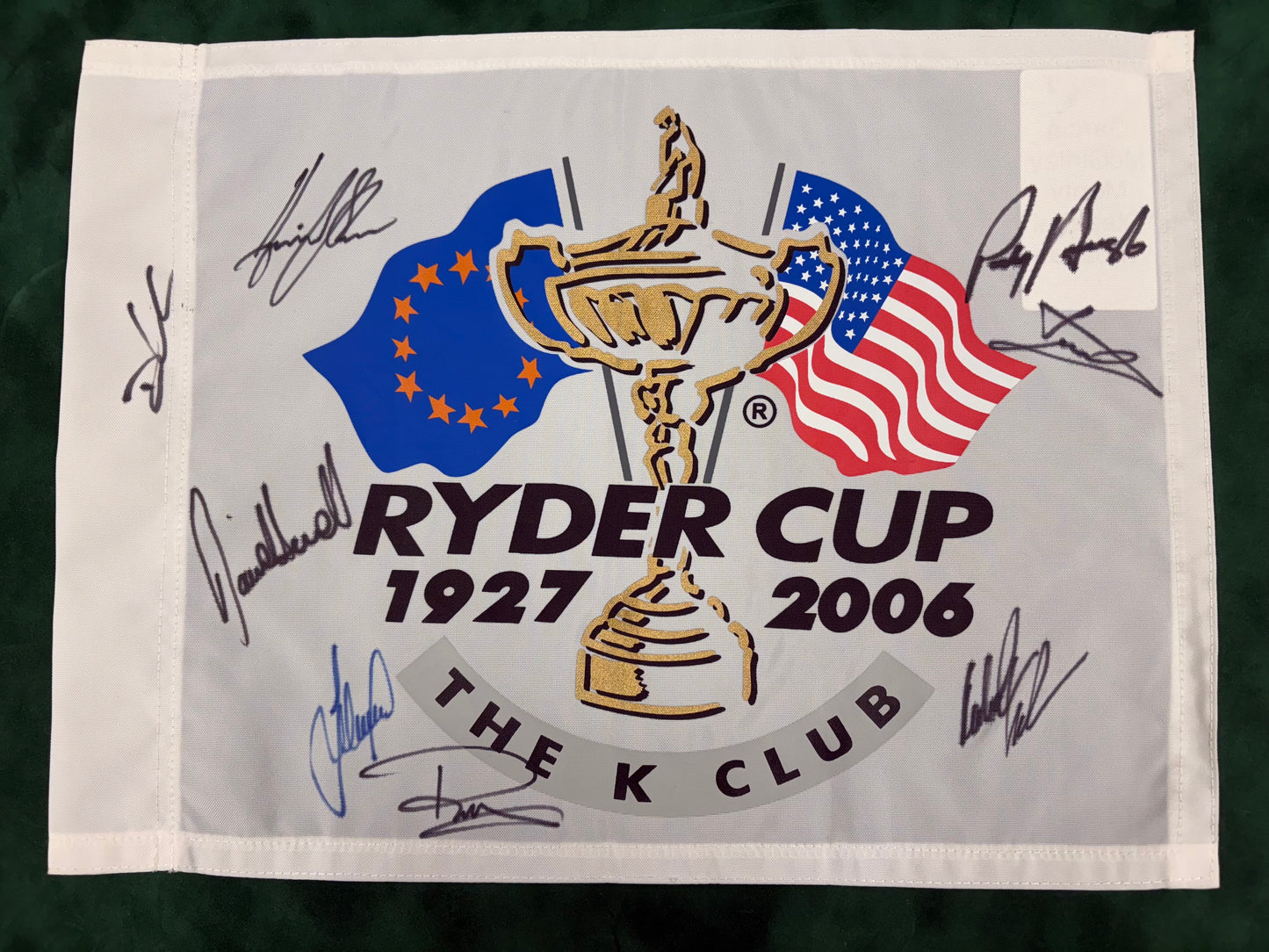 2006 Ryder Cup Team Europe Signed Golf Flag inc Westwood, Stenson, Donald + COA