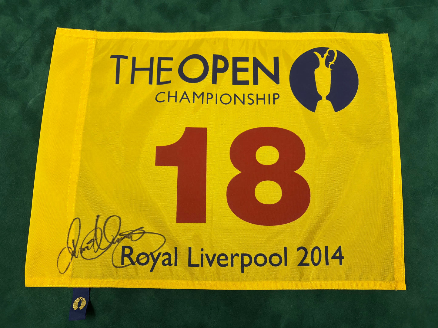 Rory McIlroy Winner Signed 2014 Open at Royal Liverpool Golf Flag + Dealer COA