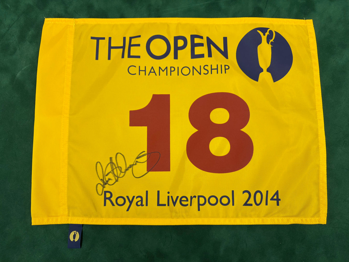 Rory McIlroy Winner Signed 2014 Open at Royal Liverpool Golf Flag + Dealer COA