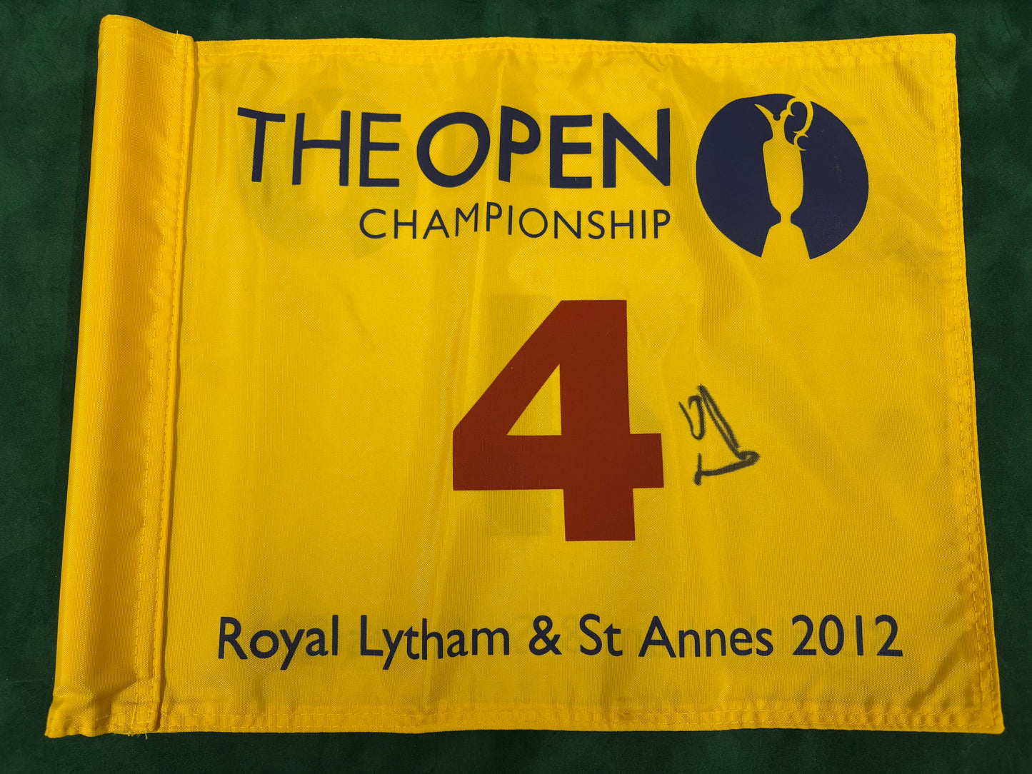 Ernie Els Winner Signed 2012 Open at Royal Lytham & St Annes 4th Hole Course Used Golf Pin Flag + Cert