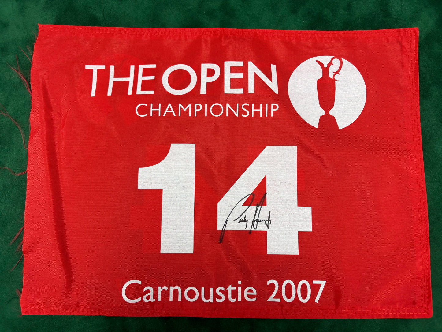 Padraig Harrington Winner Signed 2007 Open at Carnoustie Course Used 14th Golf Flag + Cert