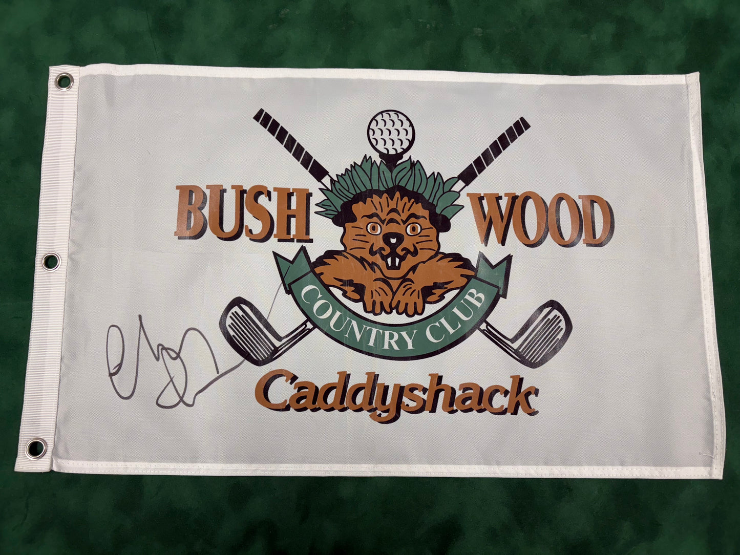 Chevy Chase Signed Caddyshack 1980 Film - Bushwood Golf Club Pin Flag + Cert